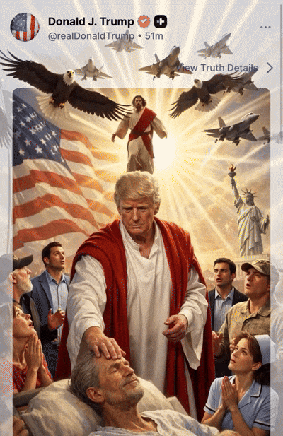 예수가 트럼프 얼굴에 '귀싸대기' 찰싹…이란대사관 '보복' AI 영상