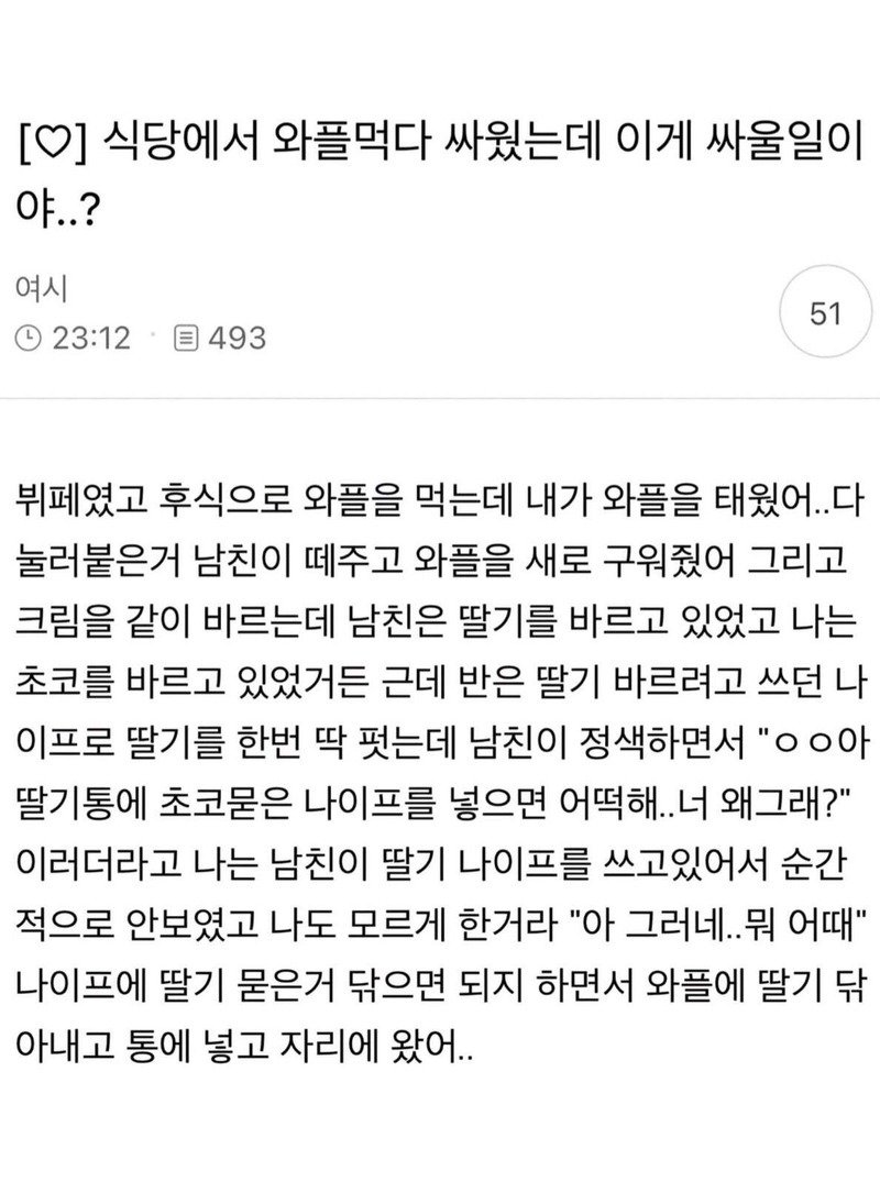식당에서 와플먹다 싸운 여자