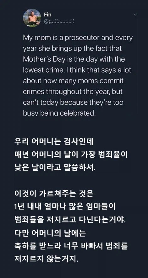 어머니의 날에 범죄율이 낮은 이유