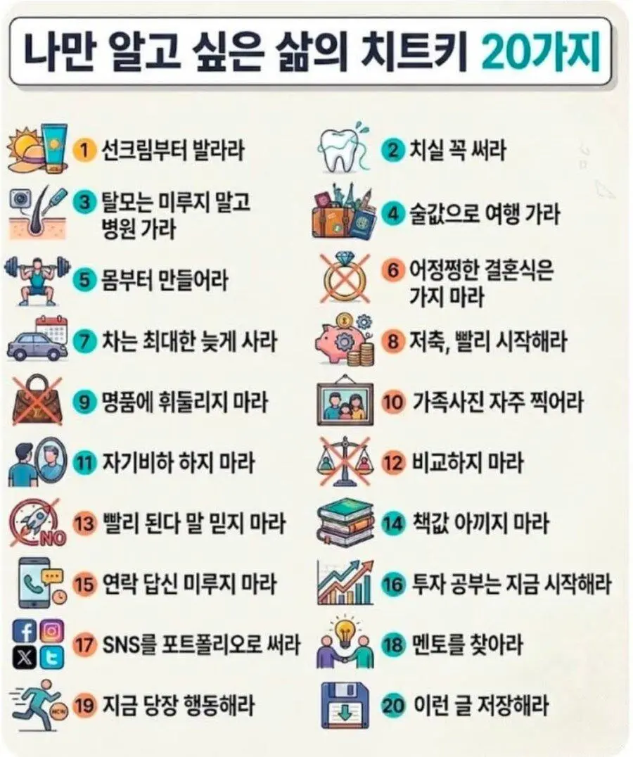 나만 알고 싶어 한다는 삶의 치트키 20개 jpg